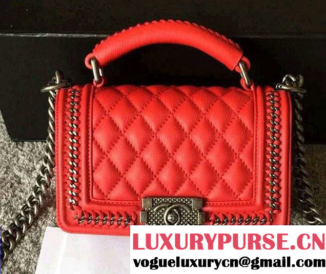 Chanel Chain Top Handle Boy Flap Small Bag A94804 Red 2016