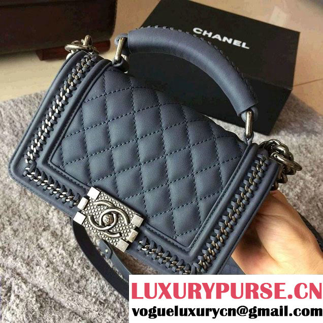 Chanel Chain Top Handle Boy Flap Small Bag A94804 Blue Gray 2016