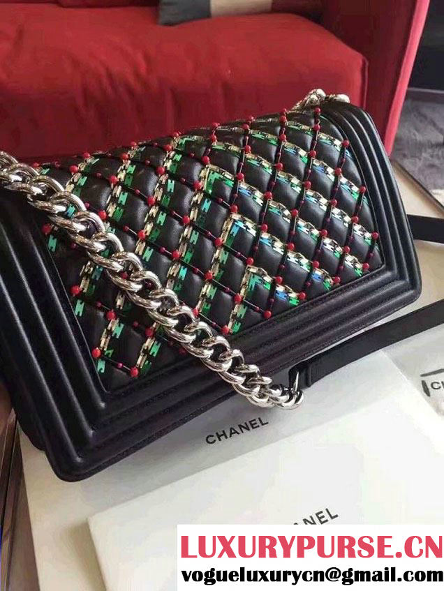 Chanel Lambskin Sequins Diamond Embroideries Boy Flap Medium Bag 2016