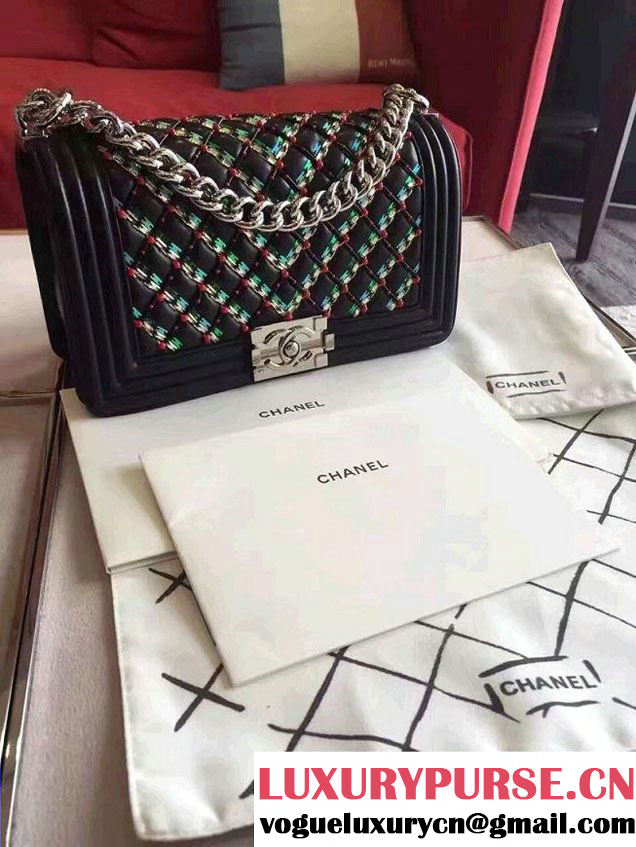 Chanel Lambskin Sequins Diamond Embroideries Boy Flap Medium Bag 2016