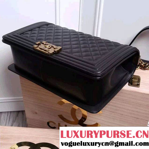 chanel original quality black sheepskin new le boy bag with golden hardware