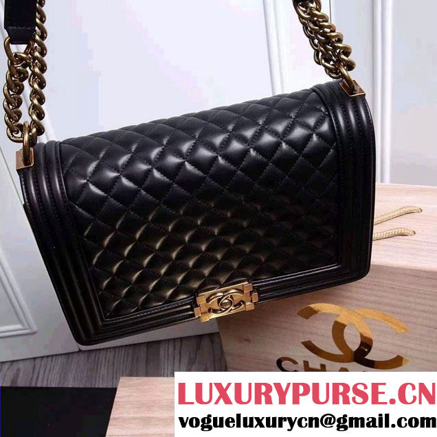 chanel original quality black sheepskin new le boy bag with golden hardware