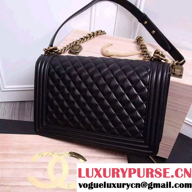 chanel original quality black sheepskin new le boy bag with golden hardware