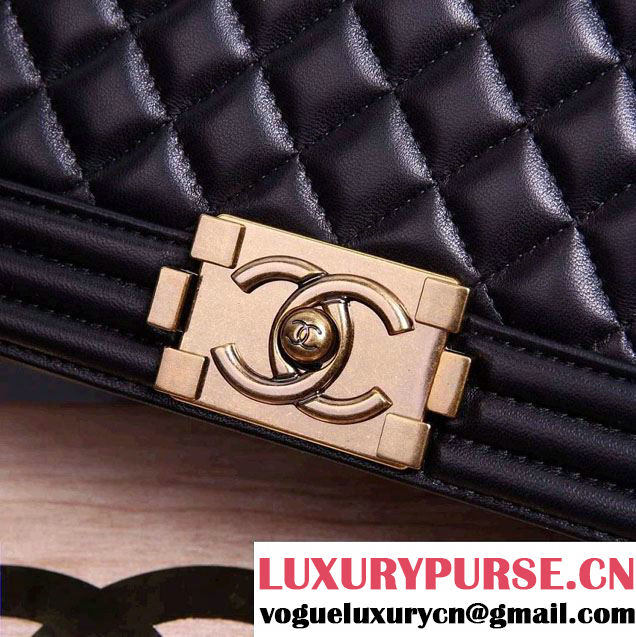 chanel original quality black sheepskin new le boy bag with golden hardware
