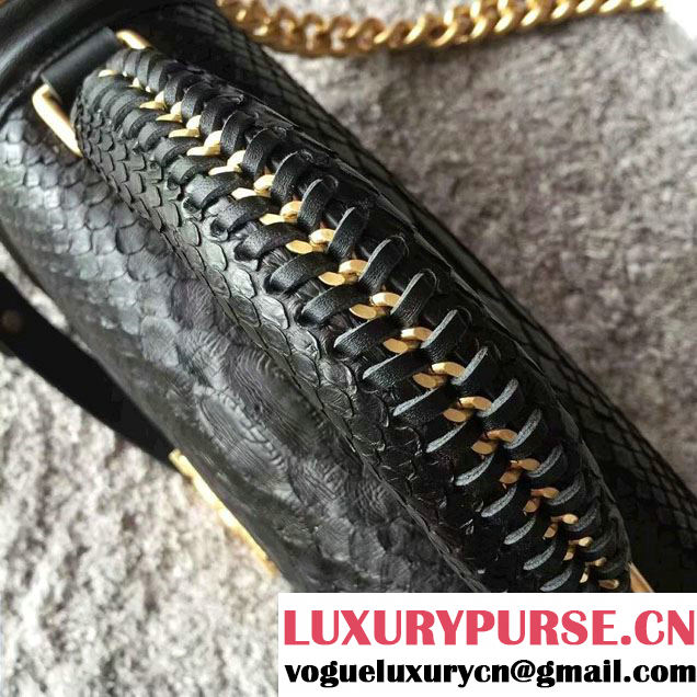 Chanel Python Chain Top Handle medium Boy Flap Bag A94804 Black with GHW