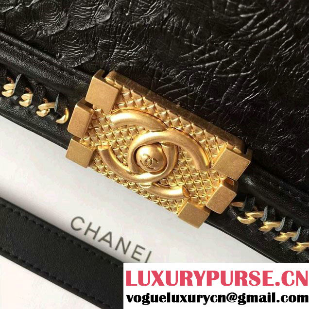 Chanel Python Chain Top Handle new medium Boy Flap Bag A94804 Black with GHW