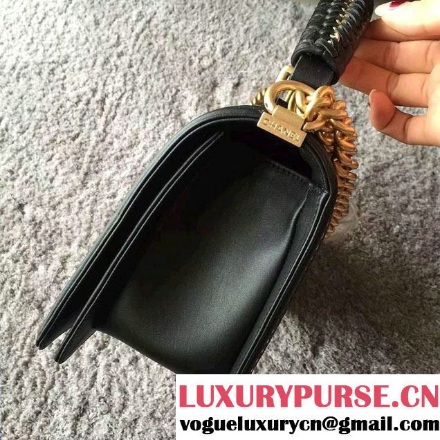 Chanel Python Chain Top Handle new medium Boy Flap Bag A94804 Black with GHW