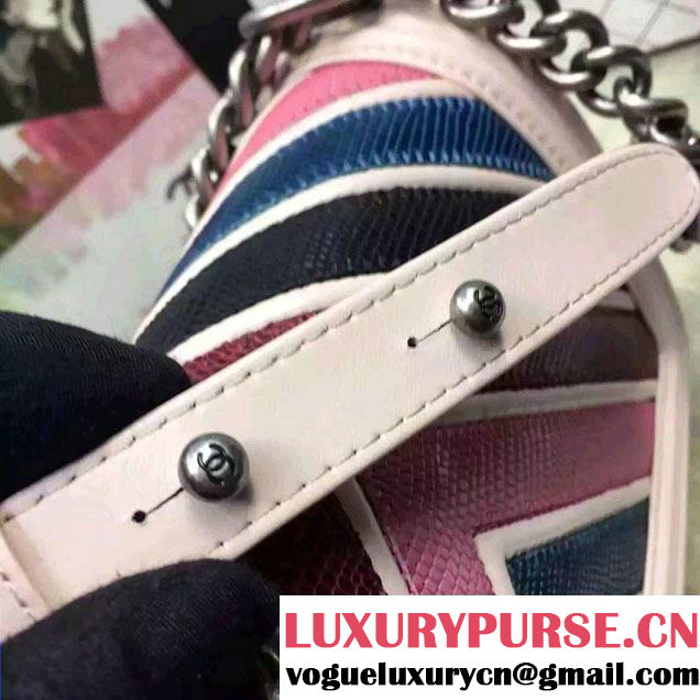 Chanel Large Stitch Chevron Lizard Pattern Calfskin Boy Flap Medium Bag Nude Pink/Multicolor 2016