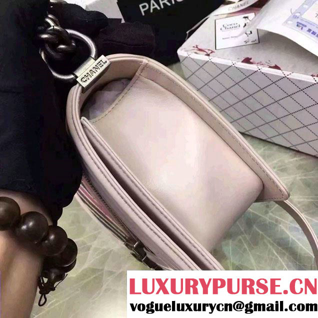 Chanel Large Stitch Chevron Lizard Pattern Calfskin Boy Flap Medium Bag Nude Pink/Multicolor 2016