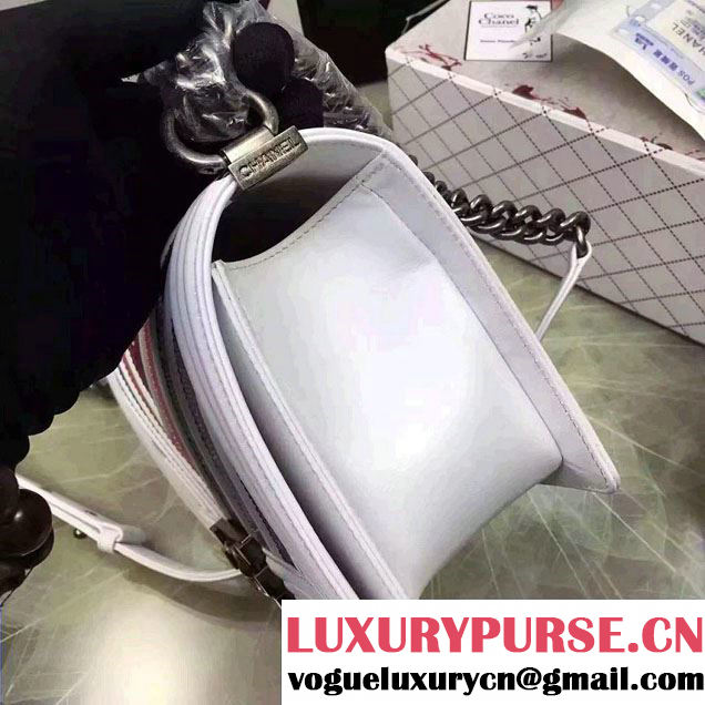 Chanel Large Stitch Chevron Lizard Pattern Calfskin Boy Flap Medium Bag White/Multicolor 2016