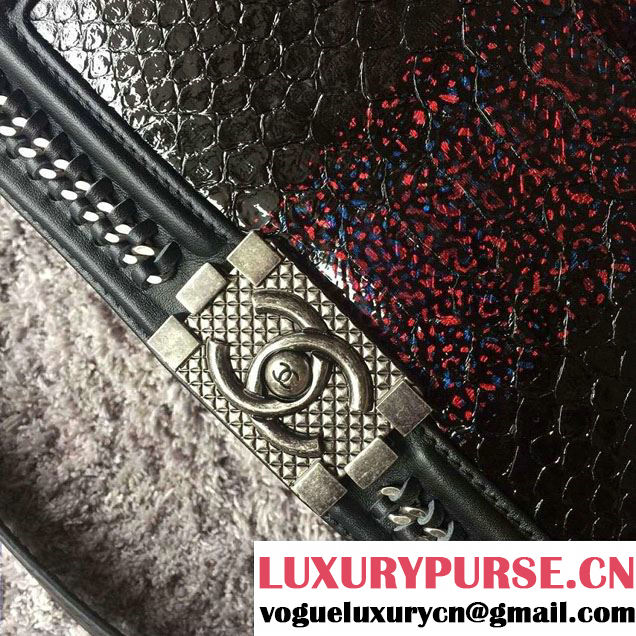 Chanel Python Chain Top Handle Boy Flap Medium Bag A94804 Black/Red 2016