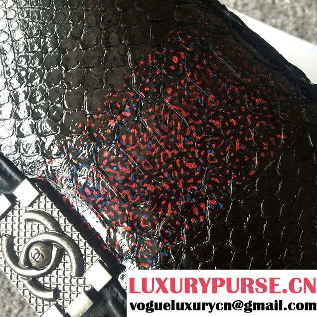 Chanel Python Chain Top Handle Boy Flap Medium Bag A94804 Black/Red 2016