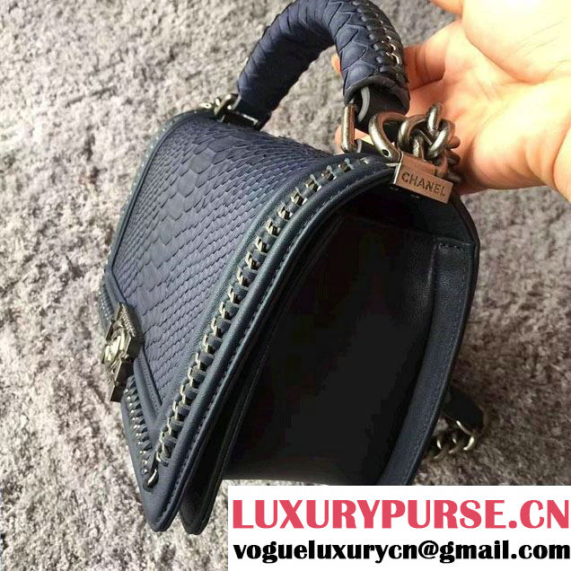 Chanel Python Chain Top Handle Boy Flap Medium Bag A94804 Gray 2016