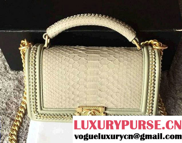 Chanel Python Chain Top Handle Boy Flap Medium Bag A94804 Pale Green 2016