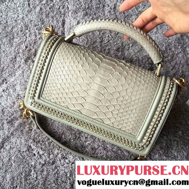 Chanel Python Chain Top Handle Boy Flap Medium Bag A94804 Pale Green 2016