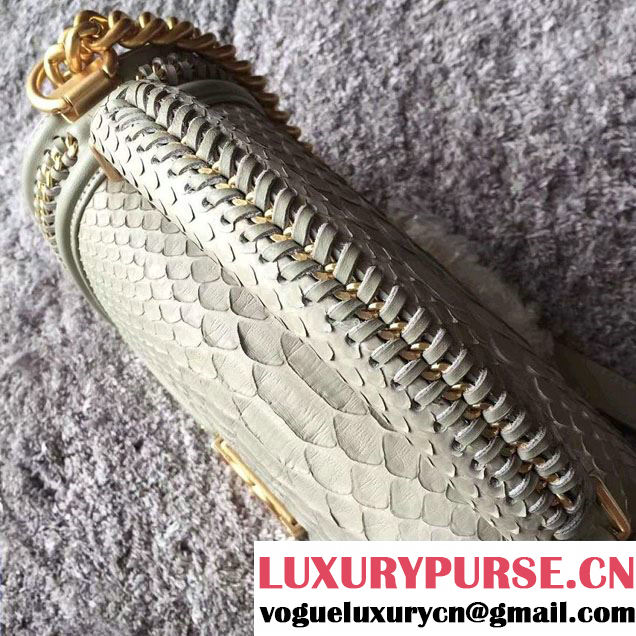Chanel Python Chain Top Handle Boy Flap Medium Bag A94804 Pale Green 2016