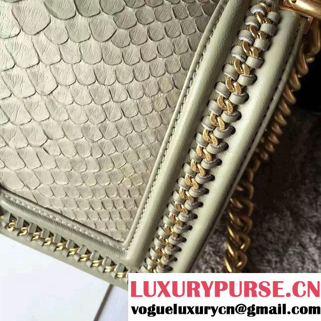 Chanel Python Chain Top Handle Boy Flap Medium Bag A94804 Pale Green 2016