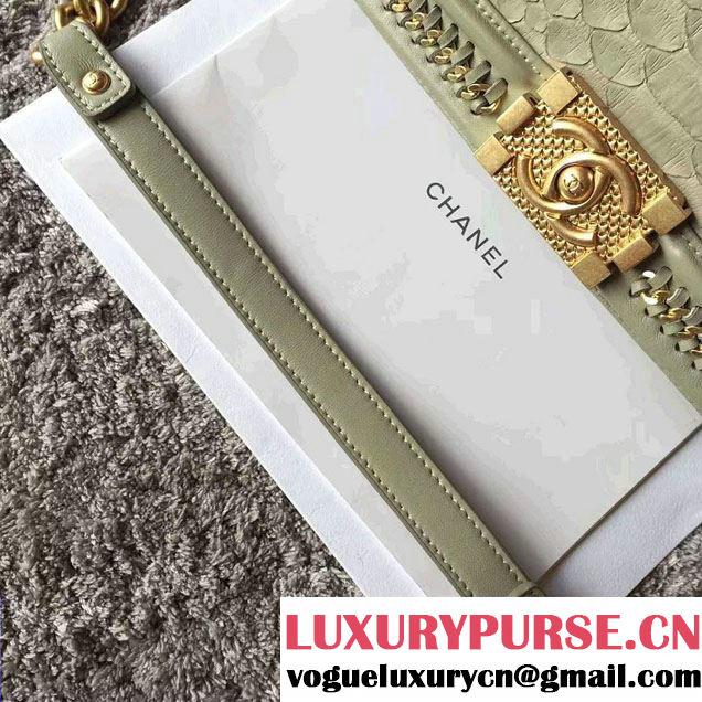 Chanel Python Chain Top Handle Boy Flap Medium Bag A94804 Pale Green 2016