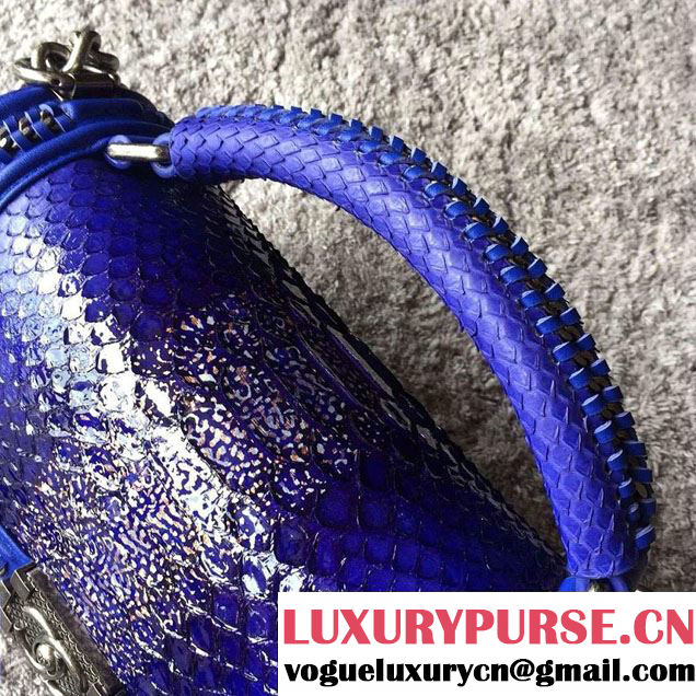 Chanel Python Chain Top Handle Boy Flap Medium Bag A94804 Blue 2016