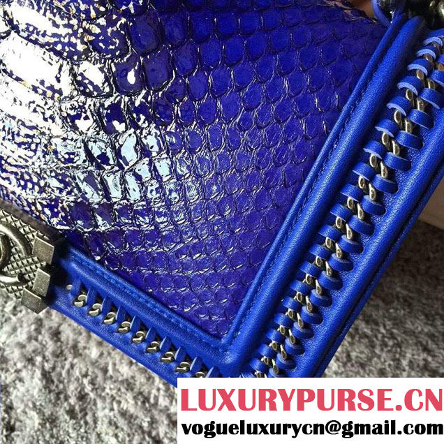 Chanel Python Chain Top Handle Boy Flap Medium Bag A94804 Blue 2016