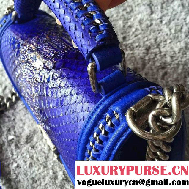 Chanel Python Chain Top Handle Boy Flap Medium Bag A94804 Blue 2016