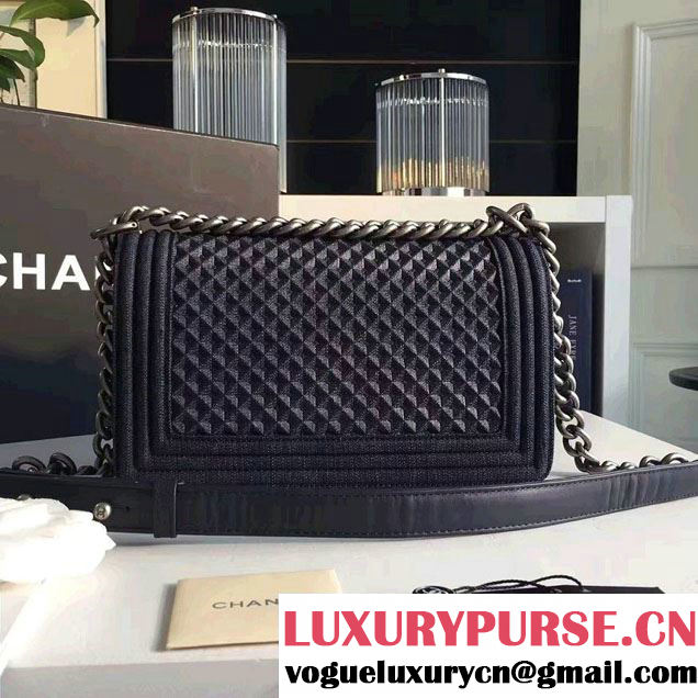 Chanel Washed Denim Boy Flap Shoulder Bag Black/Silver 2016