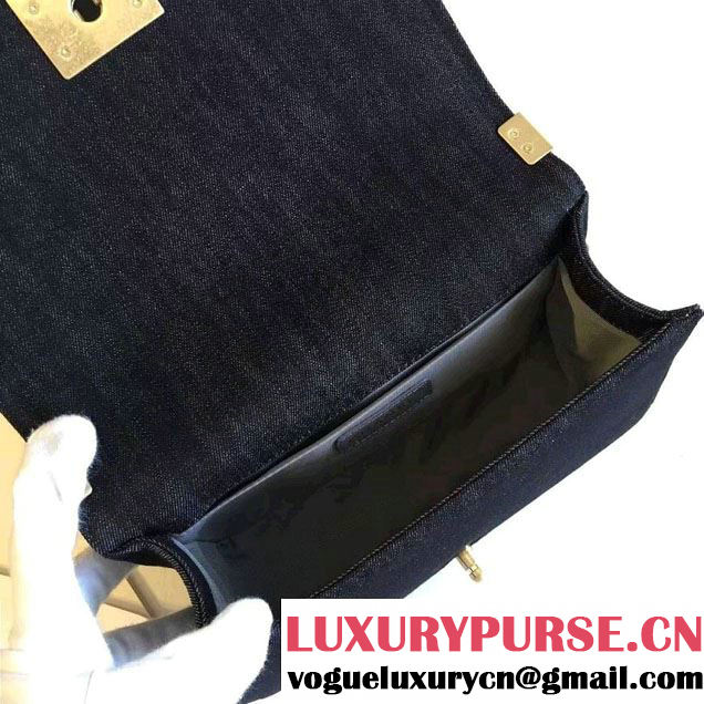 Chanel Washed Denim Boy Flap Shoulder Bag Black/Gold 2016