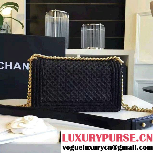 Chanel Washed Denim Boy Flap Shoulder Bag Black/Gold 2016