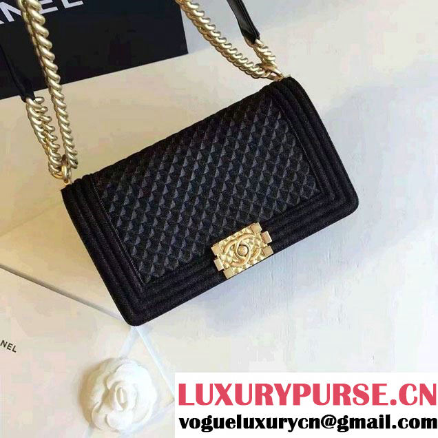 Chanel Washed Denim Boy Flap Shoulder Bag Black/Gold 2016