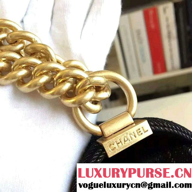 Chanel Washed Denim Boy Flap Shoulder Bag Black/Gold 2016