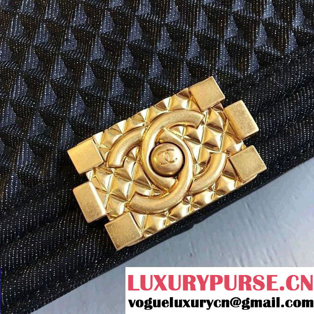 Chanel Washed Denim Boy Flap Shoulder Bag Black/Gold 2016