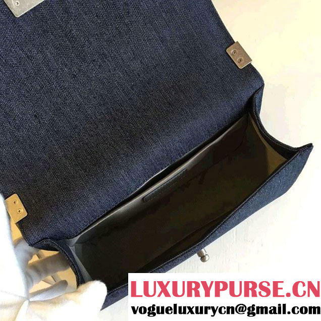 Chanel Washed Denim Boy Flap Shoulder Bag Dark Blue/Silver 2016