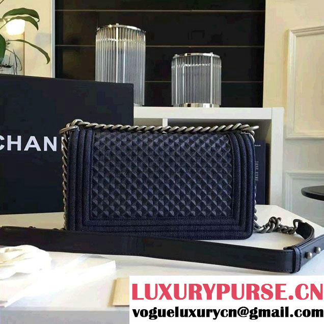 Chanel Washed Denim Boy Flap Shoulder Bag Dark Blue/Silver 2016