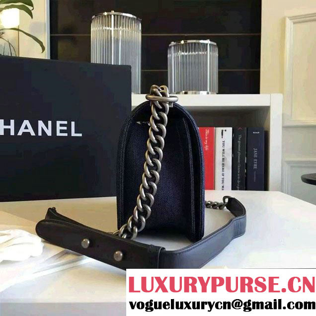 Chanel Washed Denim Boy Flap Shoulder Bag Dark Blue/Silver 2016