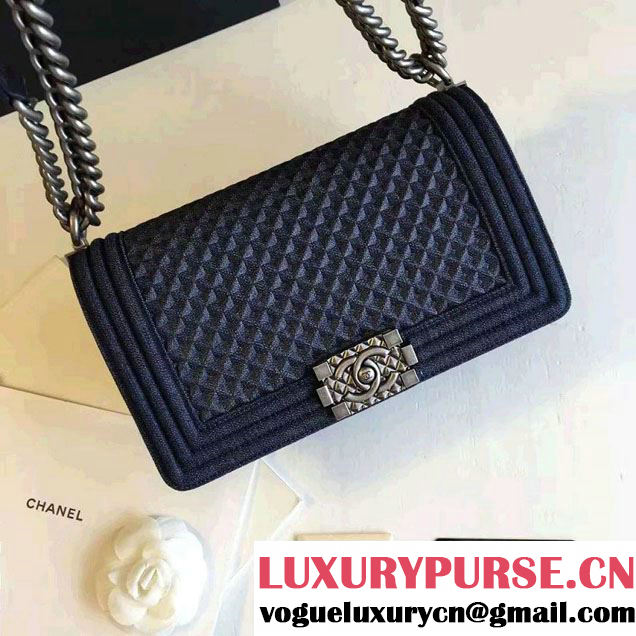 Chanel Washed Denim Boy Flap Shoulder Bag Dark Blue/Silver 2016