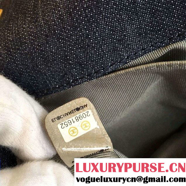 Chanel Washed Denim Boy Flap Shoulder Bag Dark Blue/Gold 2016