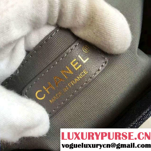 Chanel Washed Denim Boy Flap Shoulder Bag Dark Blue/Gold 2016
