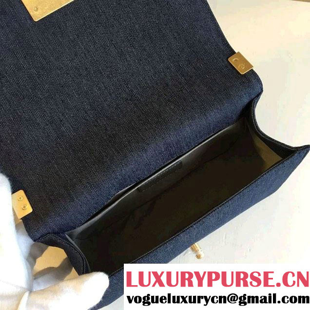 Chanel Washed Denim Boy Flap Shoulder Bag Dark Blue/Gold 2016