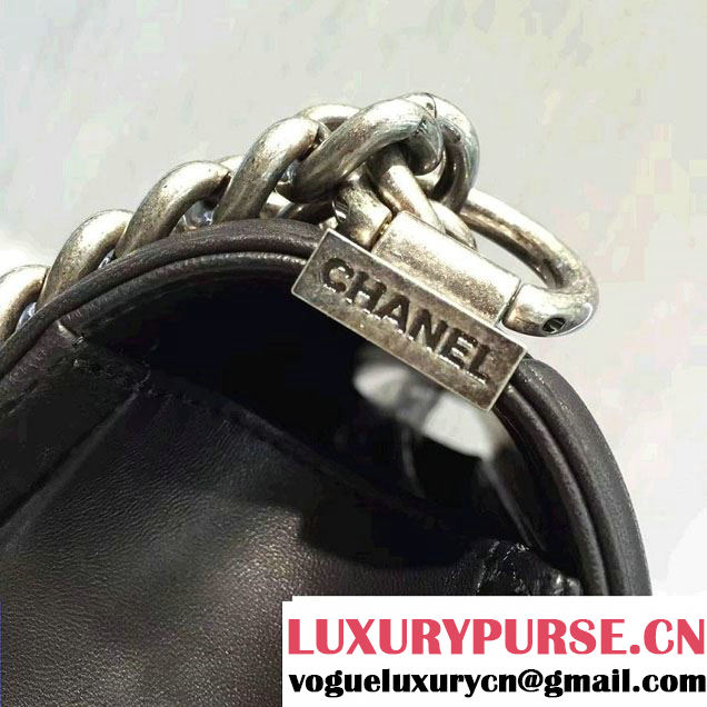 Chanel Chevron Embellished Python Boy Flap Medium Bag Black 2016