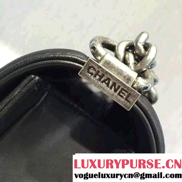 Chanel Chevron Embellished Python Boy Flap Medium Bag Black/Silver 2016