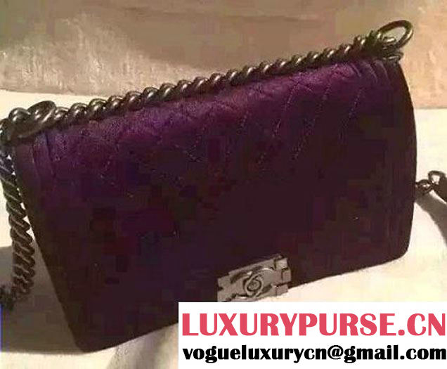 Chanel Velvet Medium Boy Flap Shoulder Bag Purple