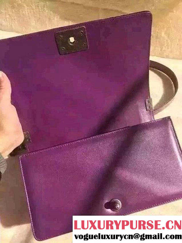 Chanel Velvet Medium Boy Flap Shoulder Bag Purple