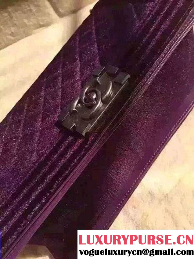 Chanel Velvet Medium Boy Flap Shoulder Bag Purple