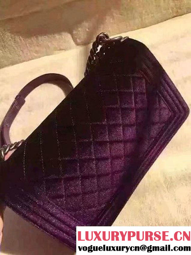 Chanel Velvet Medium Boy Flap Shoulder Bag Purple