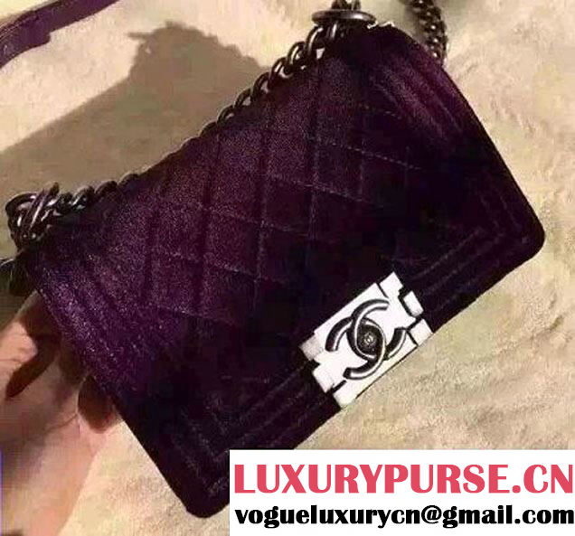 Chanel Velvet Small Boy Flap Shoulder Bag Purple