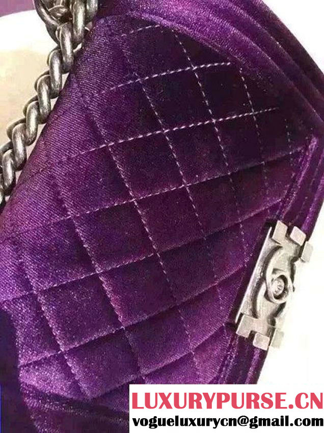Chanel Velvet Small Boy Flap Shoulder Bag Purple
