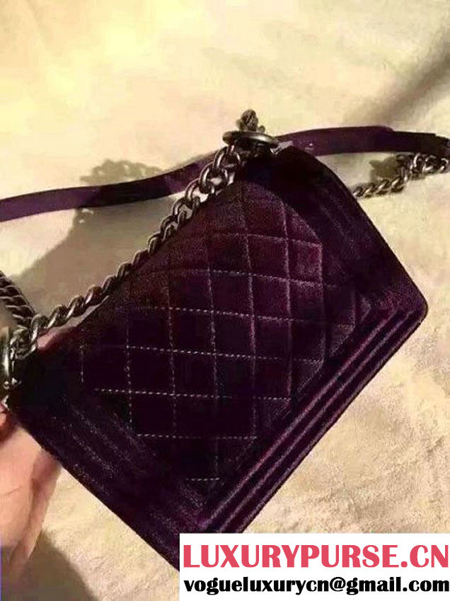 Chanel Velvet Small Boy Flap Shoulder Bag Purple