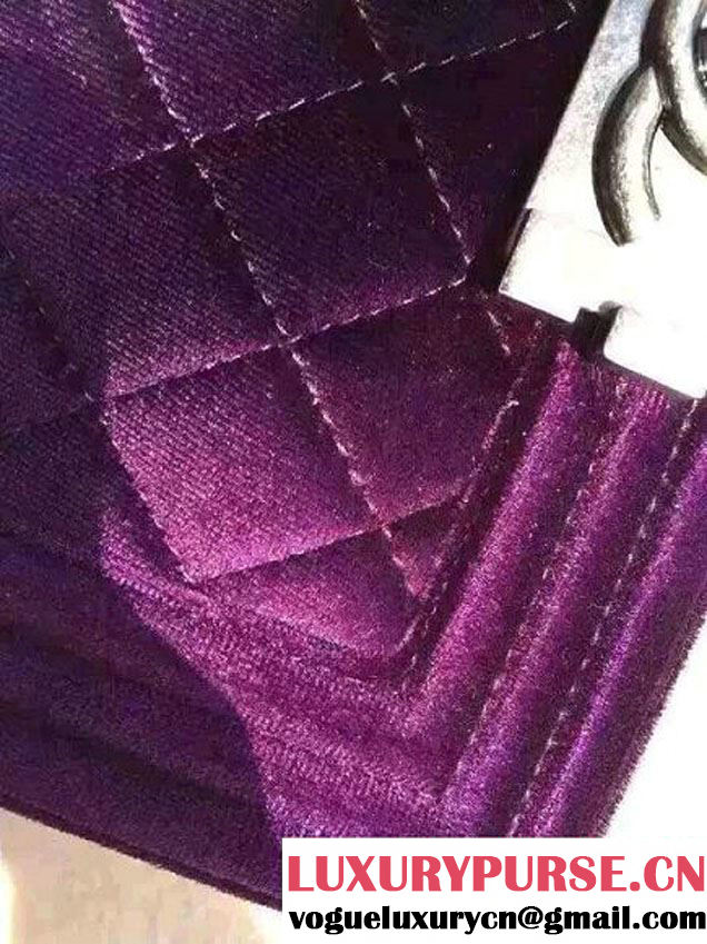 Chanel Velvet Small Boy Flap Shoulder Bag Purple