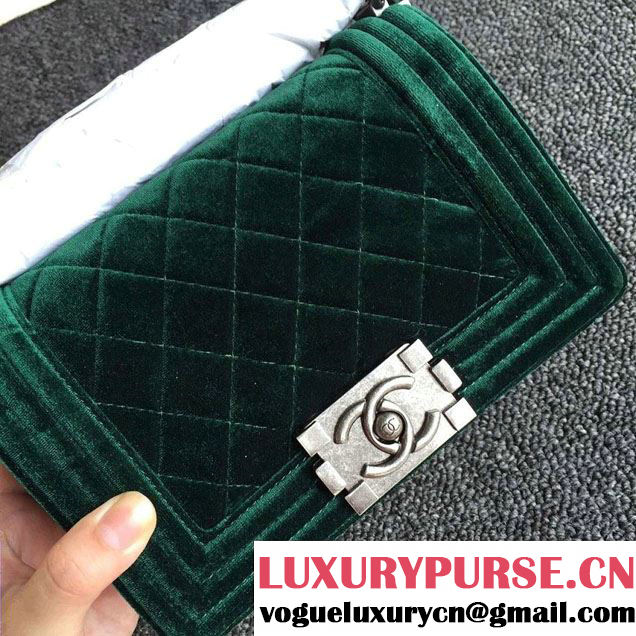 Chanel Velvet Small Boy Flap Shoulder Bag Green
