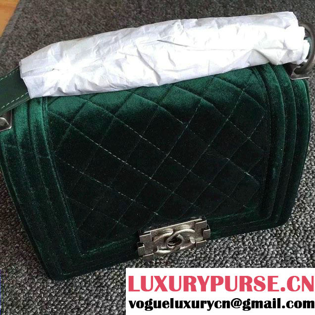 Chanel Velvet Small Boy Flap Shoulder Bag Green